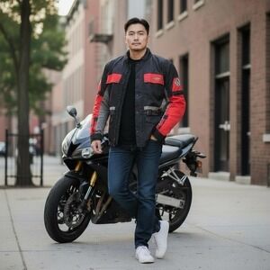 Streetline Hein Gericke Scotchlite 3M Motorcycle Jacket Mens 2XL Black Full Zip